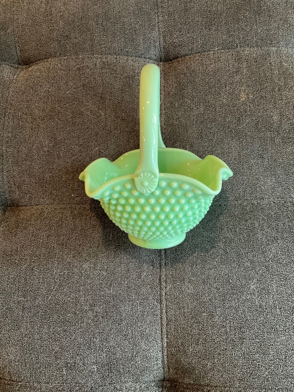 EUC Vintage Jadeite Green Glass Hobnail Basket